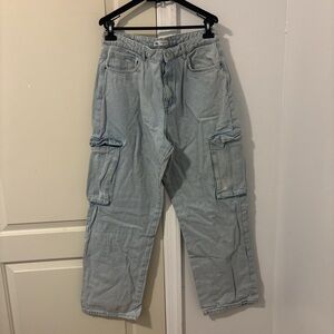 Zara High Rise Cargo Light Blue Jeans